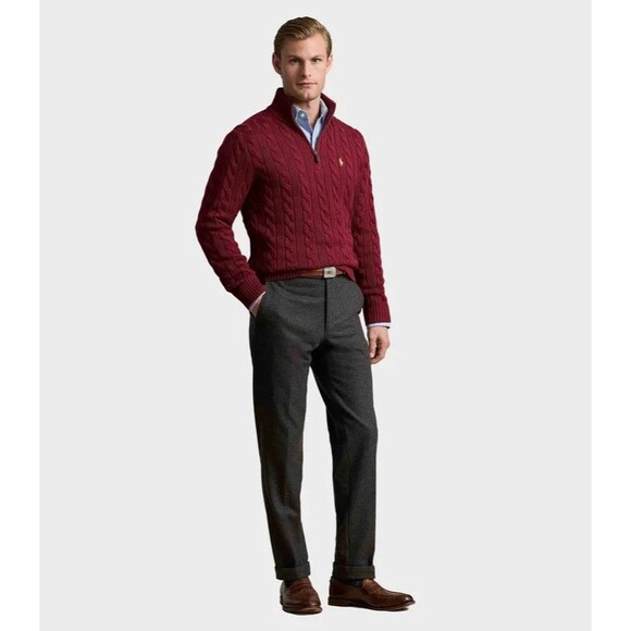 NWT POLO RALPH LAUREN MEN'S sweater XXL Cable-Knit Cotton Quarter-Zip - Picture 4 of 10